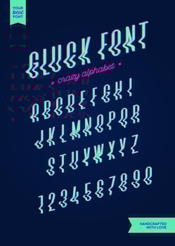 Vector glitch style alphabet modern typography. Slanted font colorful for party poster