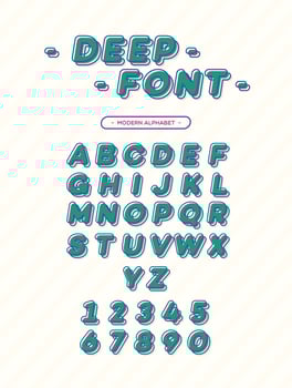Vector deep font modern typography. 3d alphabet slanted sans serif style for t shirt
