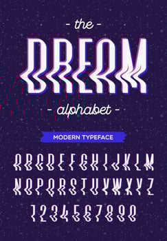 Vector glitch style alphabet modern typography. Font colorful for party poster