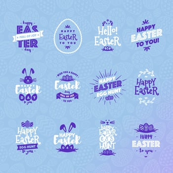 Easter emblem set white blue color isolated on background typography style vector