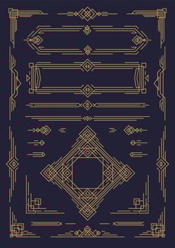 Art deco and arabic line design elements gold color isolated on black background vector