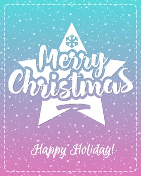 Christmas greeting card with white emblem consisting sign Merry Christmas and star vector