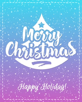 Christmas greeting card with white emblem consisting sign Merry Christmas and tree vector