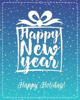 Christmas greeting card with white emblem consisting sign Happy New Year and gift vector