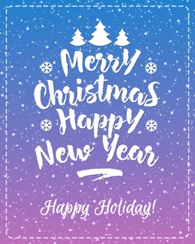 Christmas greeting card with white emblem consisting sign Merry Christmas and Happy New Year vector