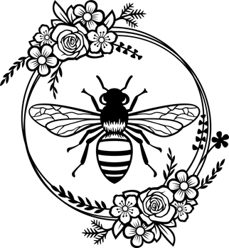 Bee and floral circle frame. Png illustration.