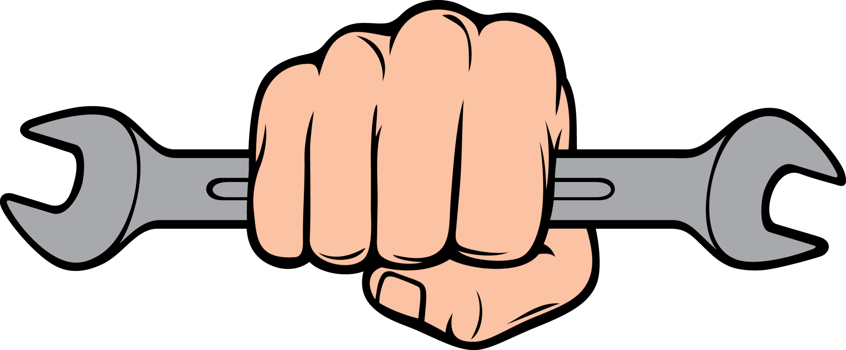 Hand holding wrench tool png illustration