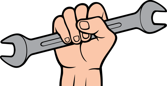 Hand holding wrench tool color png illustration