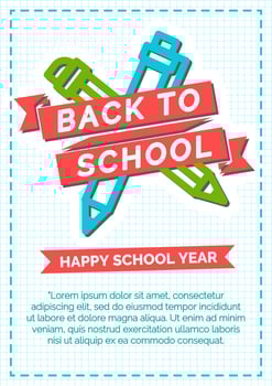 Back to school card with color emblem consisting of pen, pencil and sign happy school year vector