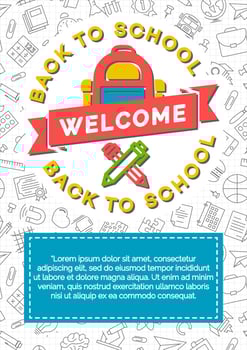 Back to school card with color school backpack, pen and pencil vector