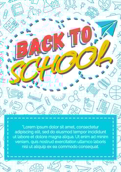 Back to school card with color label consisting of icon paper plane on background. vector
