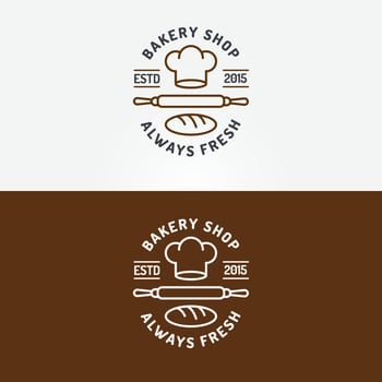 Bakery shop logo set with chefs hat, plunger and loaf for bread house vector