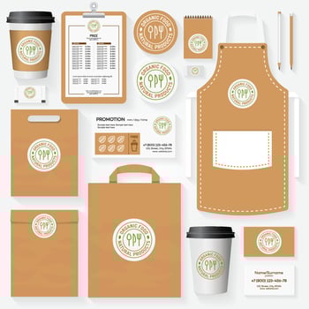 Organic food corporate identity template set with logo for healthy farm fresh store vector