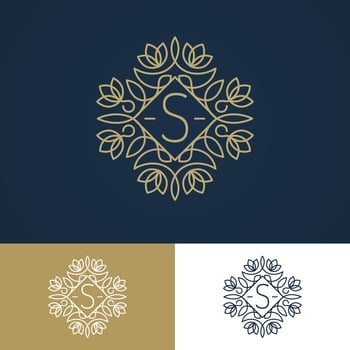 Monogram logo set vintage line style different colors isolated on background for use hotel label vector