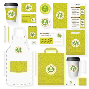 Vegan cafe corporate identity template set with logo vector
