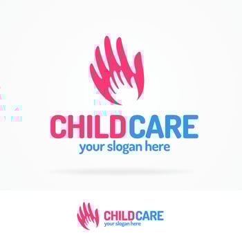 Child care logo set consisting of silhouette baby hand in big hand vector