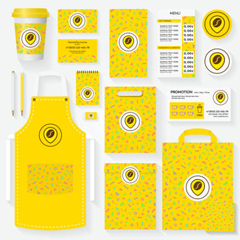 Coffee shop corporate identity template set with coffee bean logo vector