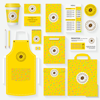 Coffee house corporate identity template set with bean logo vector