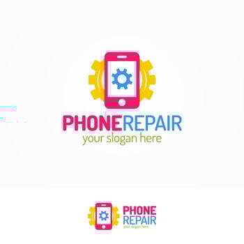 Phone repair logo set with silhouette phone and gear vector