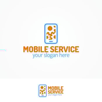 Mobile service logo set with silhouette phone and gears vector