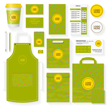 Coffee shop corporate identity template set green color vector