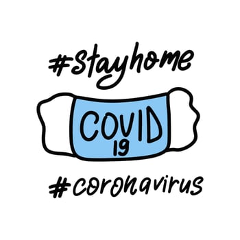 Inspirational handwritten brush lettering hastag stay home, coronavirus, medical mask. Vector calligraphy stock illustration isolated on white background. Typography for banners, badges