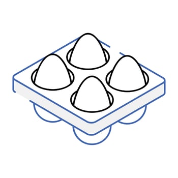 Poultry food, isometric icon of eggs tray vector