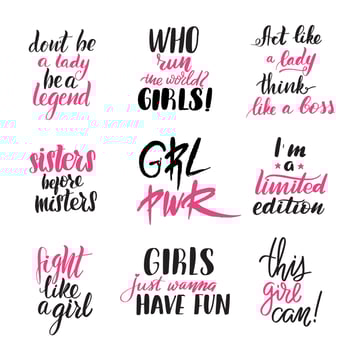 Feminism lettering quotes set. Inspirational handwritten brush lettering. Vector calligraphy stock illustration isolated on white background. Typography for banners, badges, postcard, tshirt, prints.