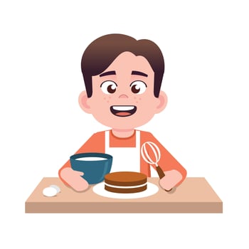 happy kid boy cooking a birthday cake vector