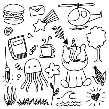 Hand drawn cute doodle for kid on white background. vector illustration.