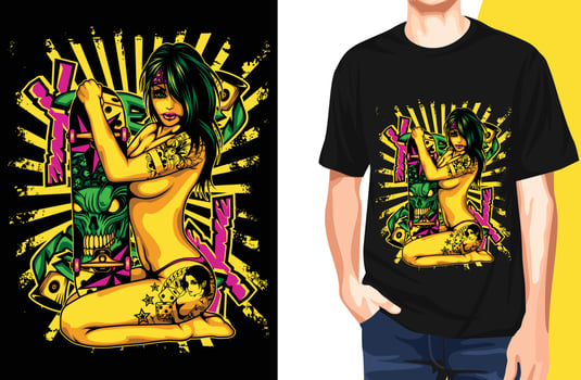 Girl And Skateboard Active T-Shirt.Can be used for t-shirt print, mug print, pillows, fashion print design, kids wear, baby shower, greeting and postcard. t-shirt design vector