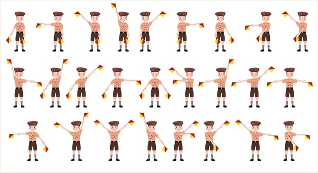 Indonesian boy scout holding semaphore flag vector cartoon