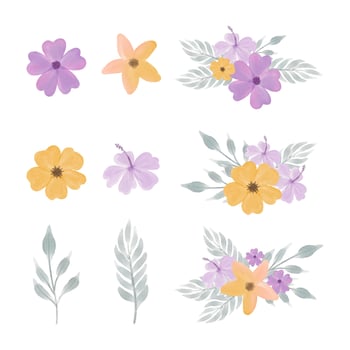 Watercolor flower bouquet vector collection for wedding invitation