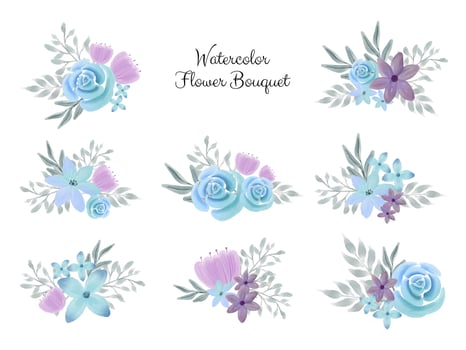 Watercolor flower bouquet vector collection for wedding invitation