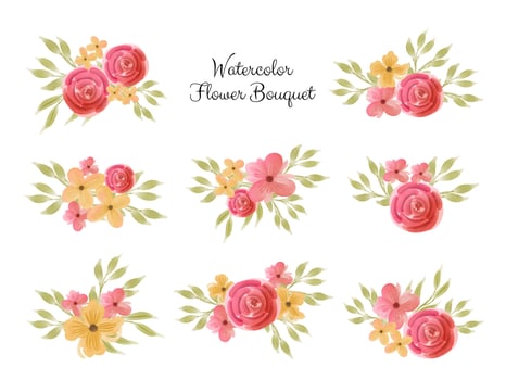 Watercolor flower bouquet vector collection for wedding invitation