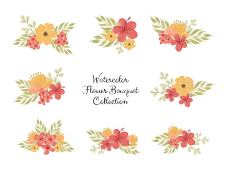 Watercolor flower bouquet vector collection for wedding invitation
