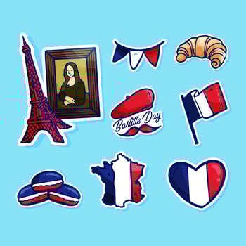 Cute Doodle Bastille Day Sticker Set vector