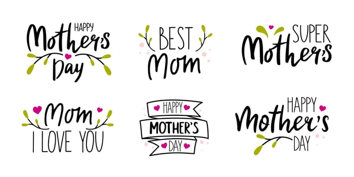 Happy Mothers Day holiday Lettering set Vector Illustration