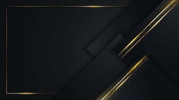3D modern luxury template design black and golden squares stripes with gold glitter line light sparking on dark background vector