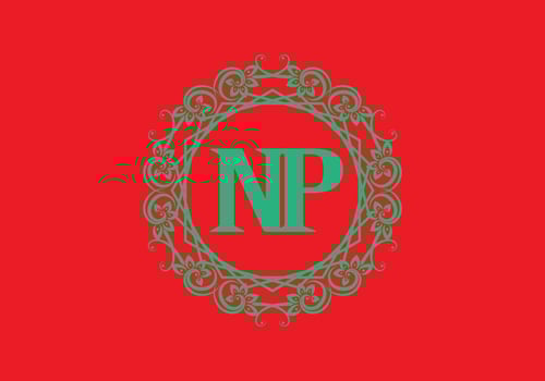 NP initial letter in vintage circle frame vector