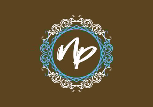 NP initial letter in vintage circle frame vector