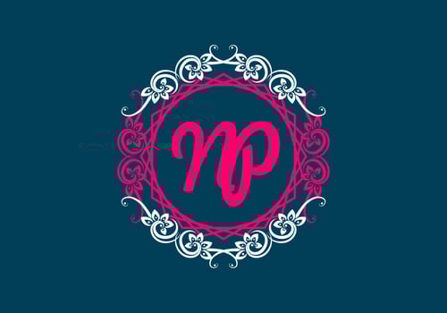 NP initial letter in vintage circle frame vector