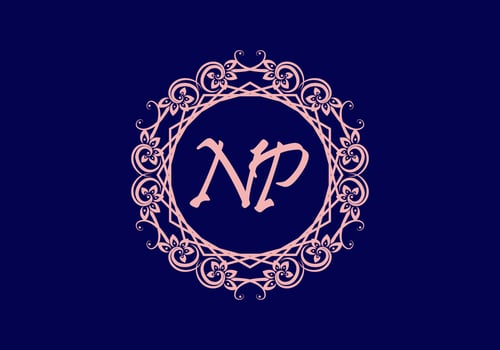 NP initial letter in vintage circle frame vector