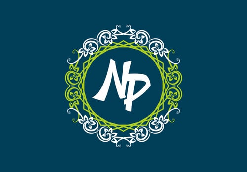 NP initial letter in vintage circle frame vector