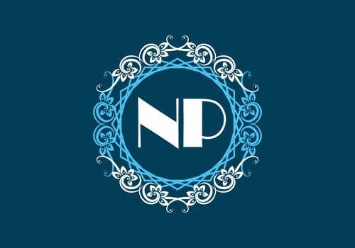 NP initial letter in vintage circle frame vector
