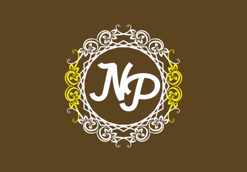 NP initial letter in vintage circle frame vector