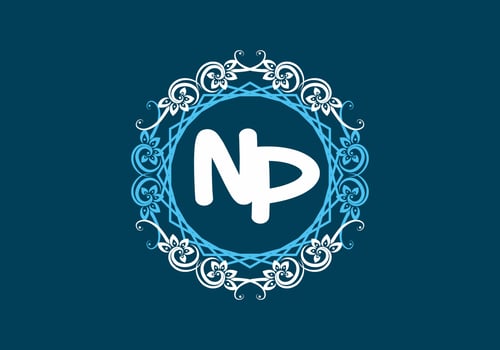 NP initial letter in vintage circle frame vector