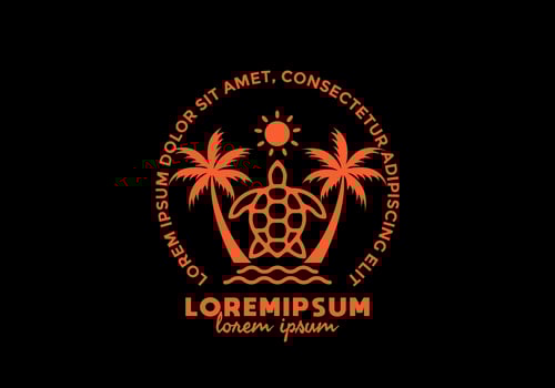 Orange color of turtle and coconut tree with lorem ipsum text vector