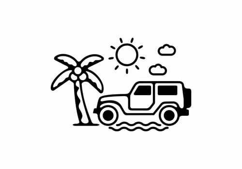 Offroad beach line art illustration vector
