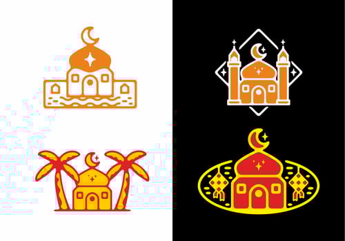Orange yellow red of mosque flat illustration vector
